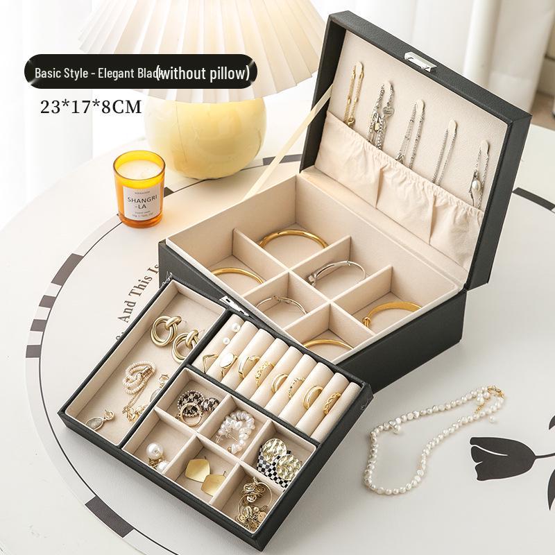 Luxury Double-Layer Jewelry Box with Lock for Necklaces, Rings, Earrings, and Accessories - Large Organizer for High-End Jewelry Gifts.