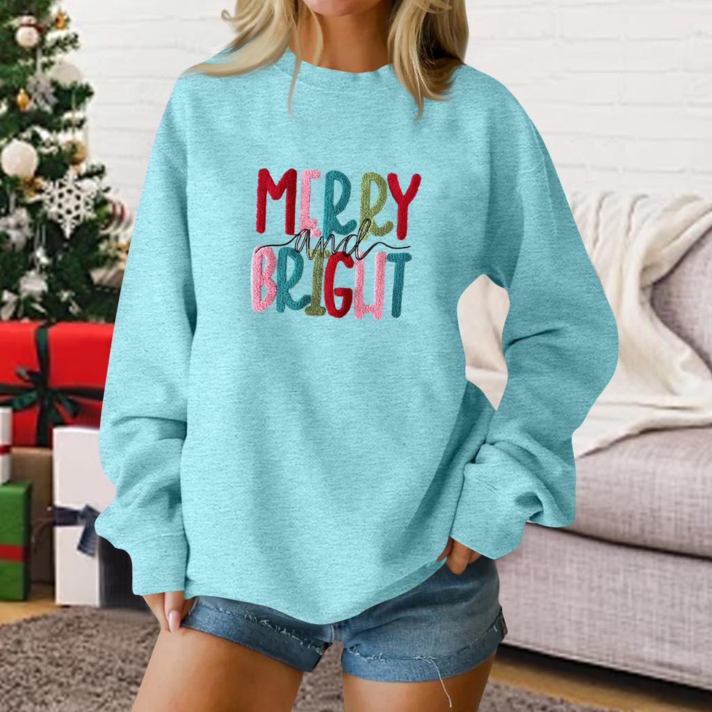Damenmode Lässig Langärmlig Locker Weihnachten Bedruckt Rundhals Pullover Hoodie Sweatshirt
