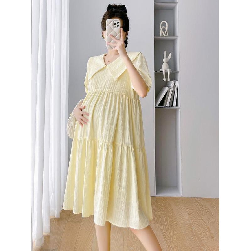 Neues Kleid2026Sommer Umstandskleid locker geschnitten einfarbig langes Kleid zur Kaschierung des Bauches während der Schwangerschaft
