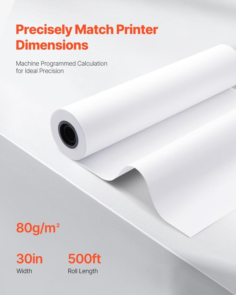 Wide Format Paper, 762 mm x 152.4 m Plotter Roll, 2 Rolls CAD Bond Rolls with 76.2 mm Core, 80 GSM Plotter Roll Rolls, for CAD Drawings, Engineering