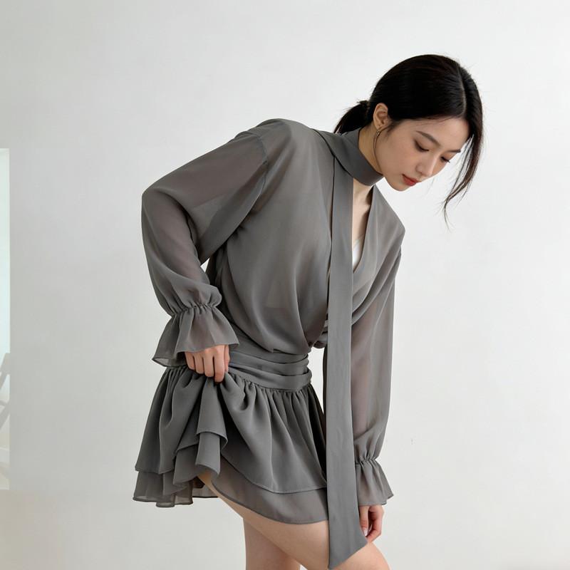 Black Vneck Dress With Ruffle Sleeves For Elegant Women Summer 2025