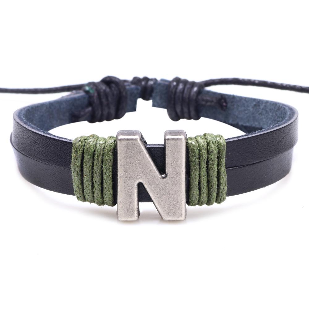 Handmade Woven Leather Bracelet with English Letter Charms