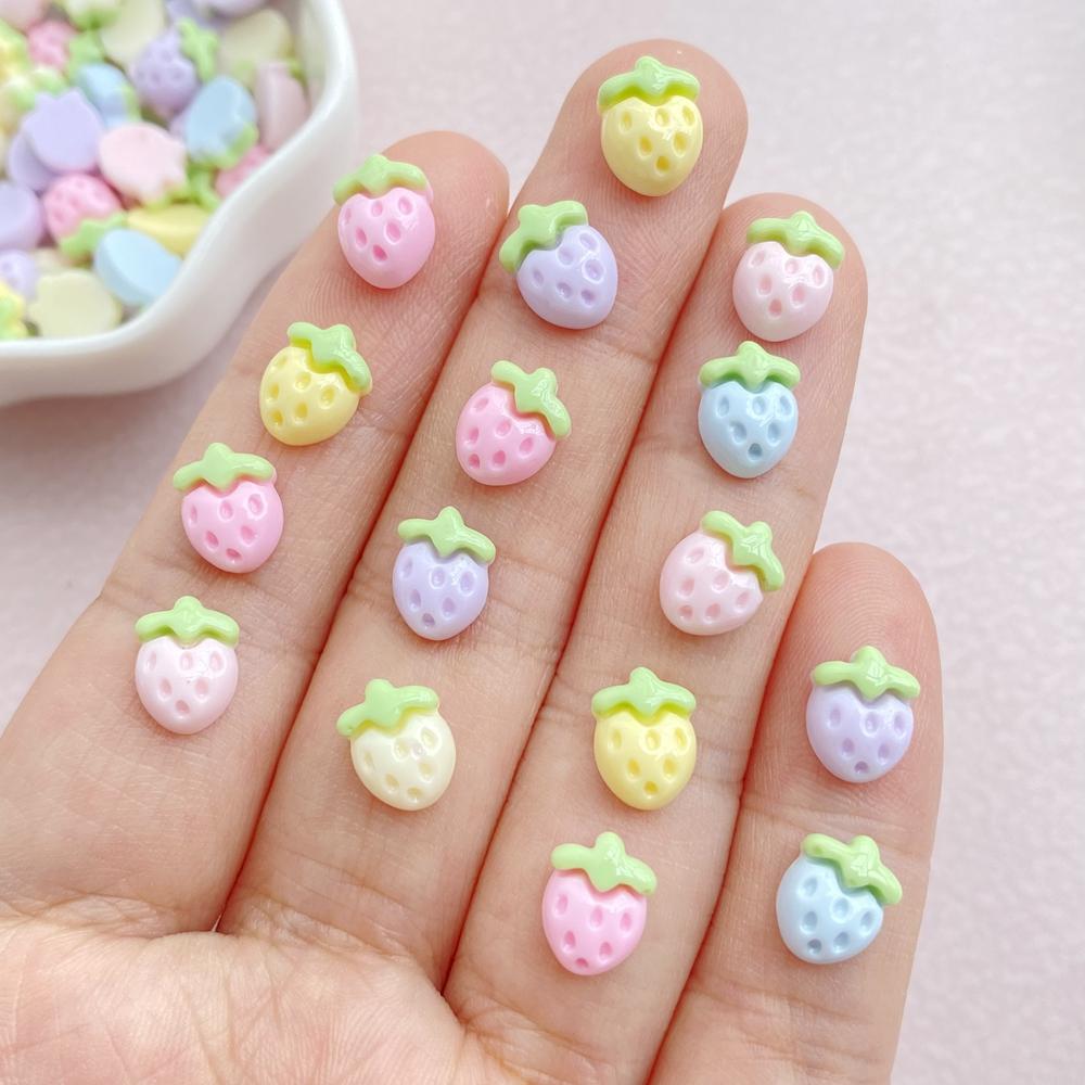 30Pcs New Cute Resin Small Strawberry Flat Back Ornament Jewelry Making Manicure Hairwear Accessories