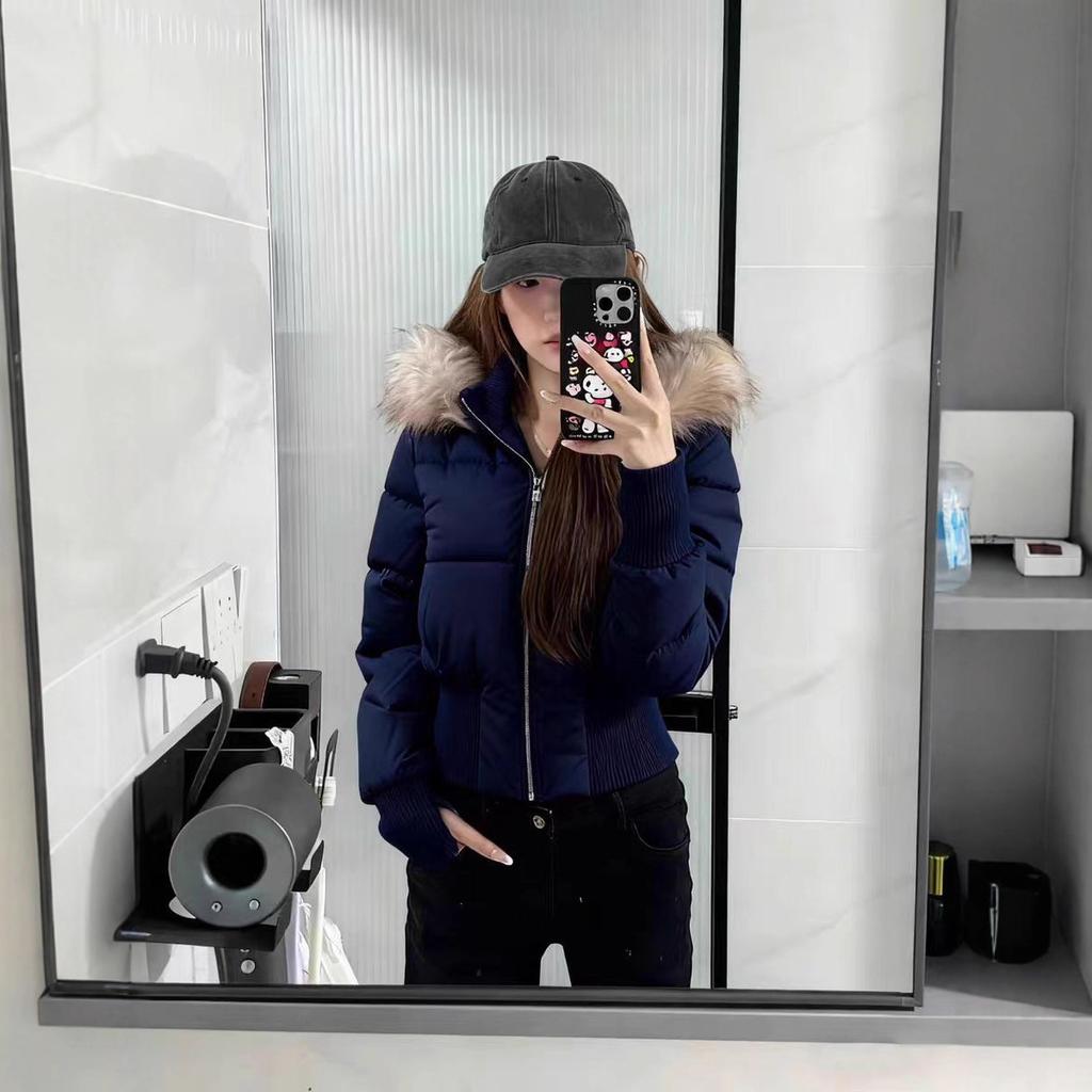 Women's Waist-tight Short Padded Coat, Winter Korean Style Faux Fur Collar Slim Thick Warm Cotton Outerwear