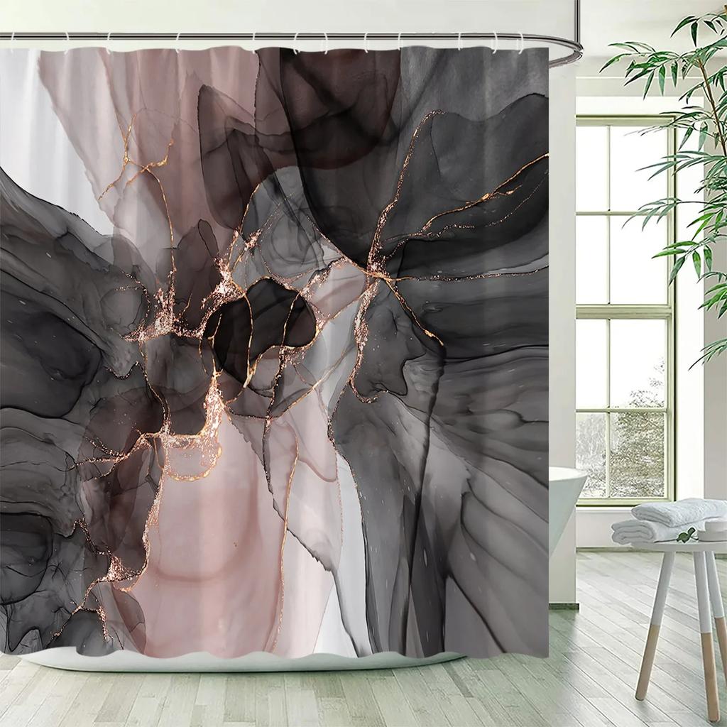 Purple Marble Shower Curtain Abstract Lavender Gold Fabric Bath Curtains Modern Ombre Watercolor Ink Art Home Bathroom Decor S
