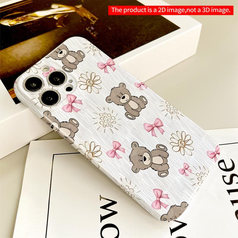 2DFlat Cute Teddy Bears & Bows Pattern All inclusive film hard iPhone case, compatible with iPhone 18 Pro Max 17 16 15 14 13 12 11