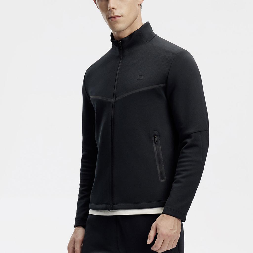 FILA Solid Color Fitness Stand Collar Knitted Jacket Men Jacket Deep-Black A11M411507F-BK