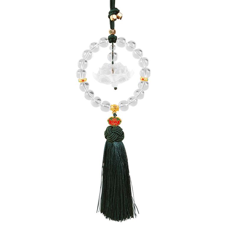 Car Mirror Hanging Accessories Glass Lotus Tassel Pendant Rearview Decoration for Home Office Car Charm Gift