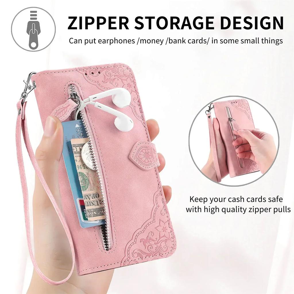 Zipper Leather Flip Wallet Case For OPPO Find X6 X8 Pro Reno 12 12F 13 Pro 7 7A 8 Lite A40 A40M A60 A80 A18 A38 A79 Phone Cover