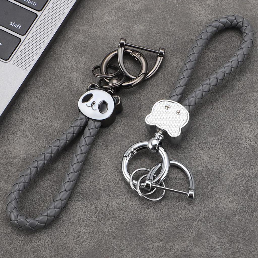 HOYZE Keychain, Car Keychain, Cute, Panda, Carabiner, Leather Braid, Bicycle Keychain, Bike, House Key,