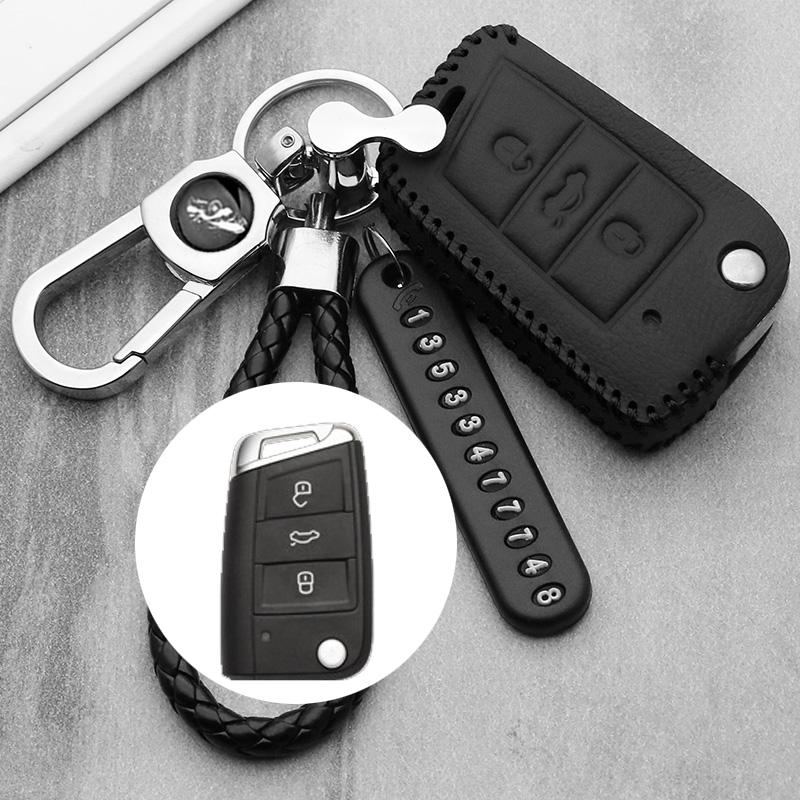 Leather Car Key Case For Vw Golf 5 7 Bora Mk6 7 Jetta Polo Passat B5 B6 B8 Skoda Octavia A5 Fabia Seat Ibiza Leon Smart Key Case