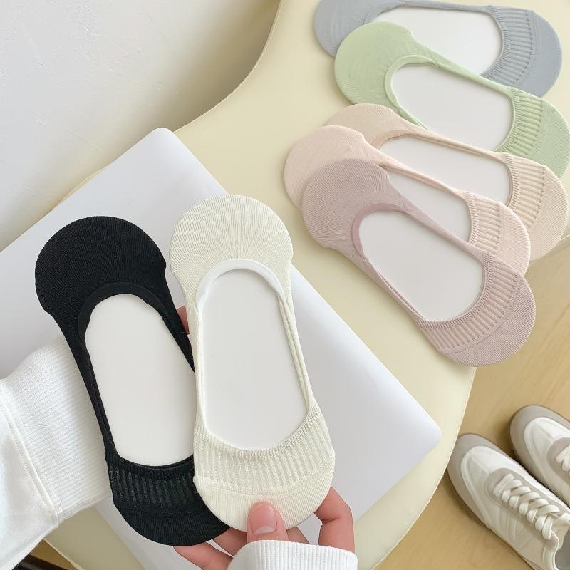 Female Summer Thin Cotton Pure Color Simple Non Slip Heel Boneless Shallow Mouth Invisible Socks