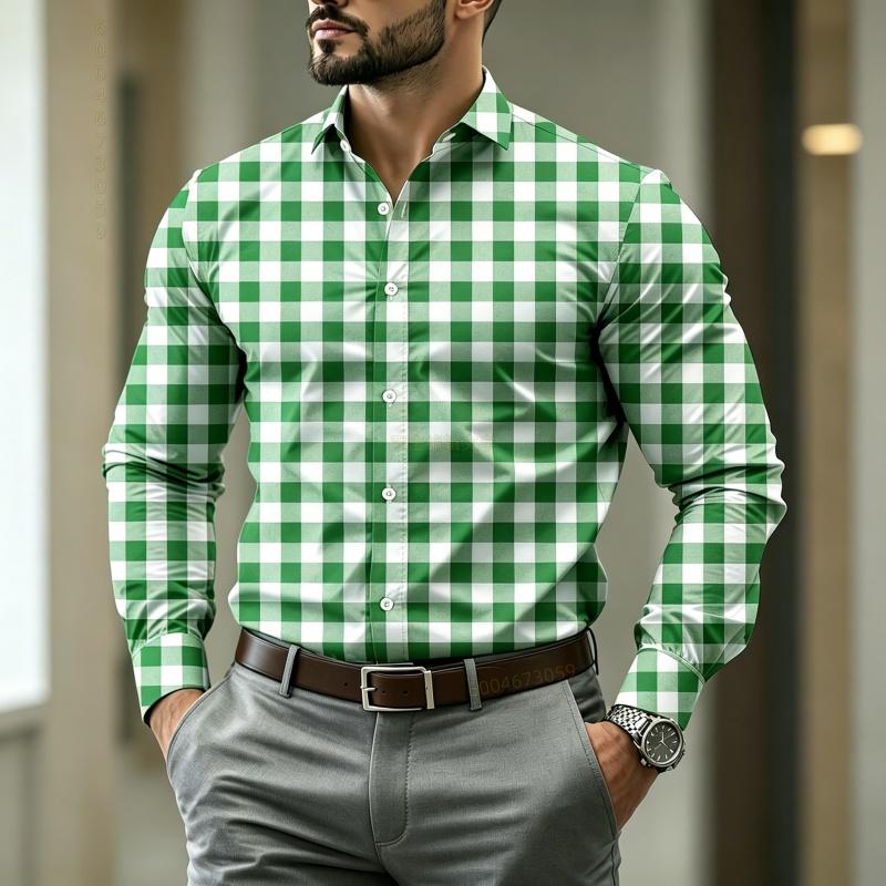 Wysokiej jakości męska koszula w kratę z długim rękawem o stylowym kroju, modna męska koszula w stylu business casual na wiosnę i jesień