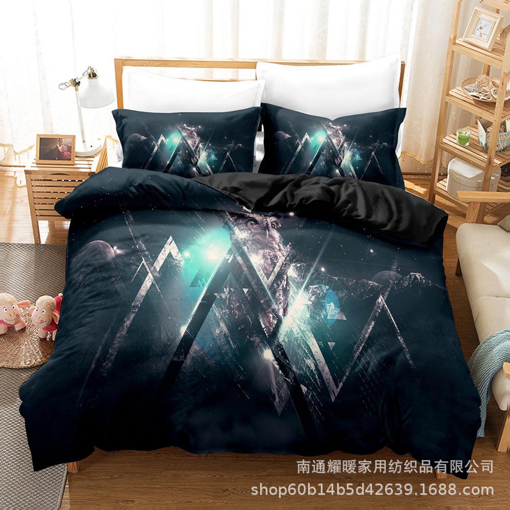 3D Digital Printing Bedding Four-Piece Set Three-Piece Set Owl Black Bed Sheet Quilt Pillow