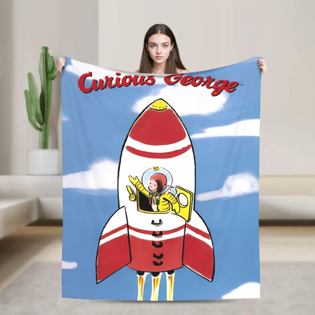Cartoon Curious George Flannel Blanket  Soft Warm Throw Blanket for Couch Chair Decorative Funny Bedspread Sofa Bed Cover