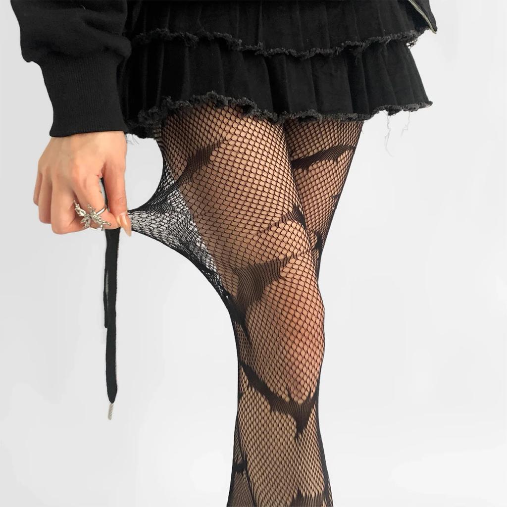 New Fashion Spider Hollow Out Fishnet Stockings Gothic Punk Cosplay Socks Black Tights Bat Shape Sexy Stockings Nylon Pantyhose