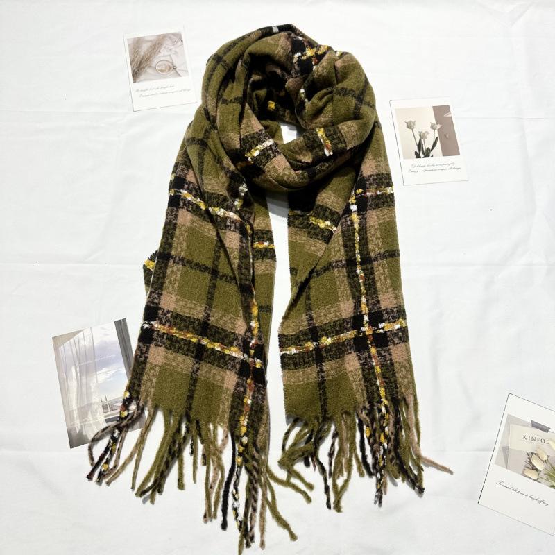 Autumn and Winter New Milk Huhu Imitation Cashmere Scarf Women's Plaid Simple Cute Tassel Warm Scarf Men's Shawl