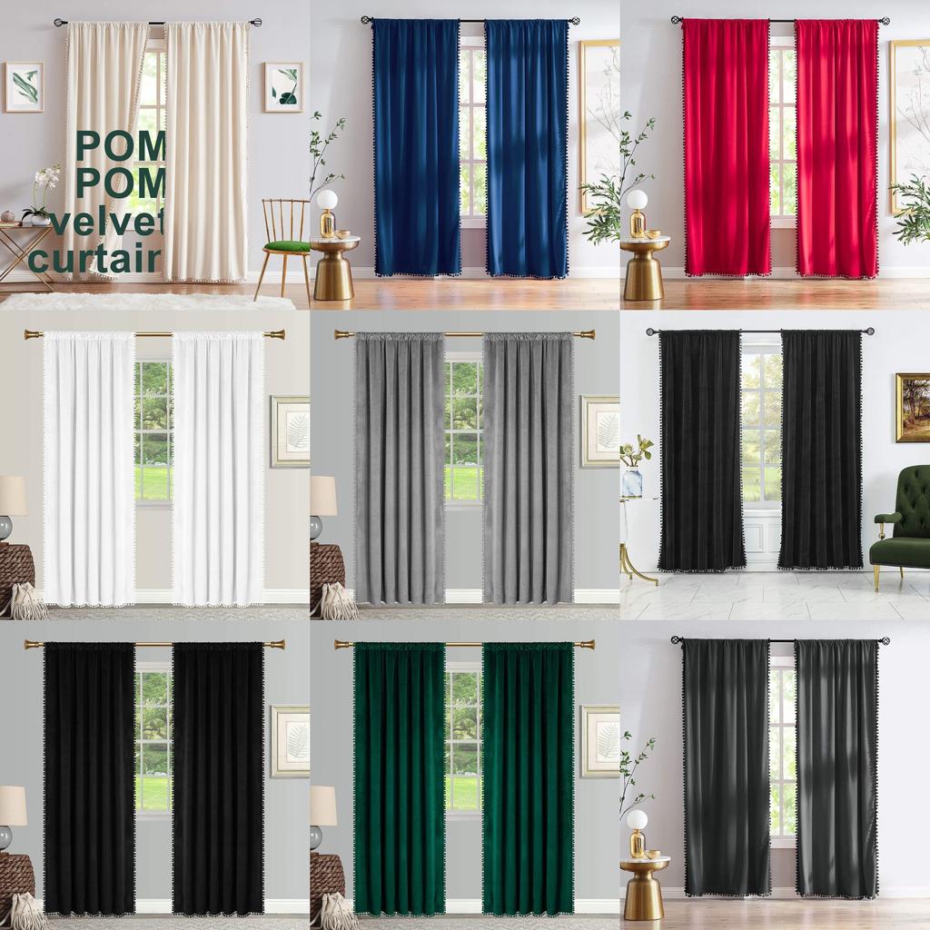 Solid Velvet Color Curtain Long Window Drapes For Living Ro Supplies Household