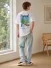 New Men's Short-sleeved T-shirt, Hawaiian Coconut Tree Surfboard Print, Summer Vacation Round Neck Short-sleeved Shirt, a Versatile Summer Essential.