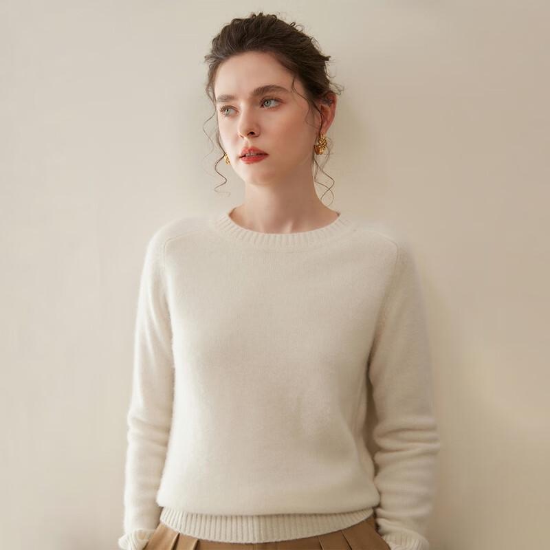 Fanzhen Women's 100% Cashmere Round Neck Pullover Sweater