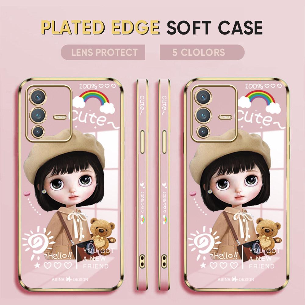 For Honor 90 70 50 X7a X9a P30 Pro P40 Lite Infinix Hot 40i 30i Vivo Y22 Y18 V30 Pro V40 Cute Girl Pattern Soft Plated TPU Shockproof Phone Case