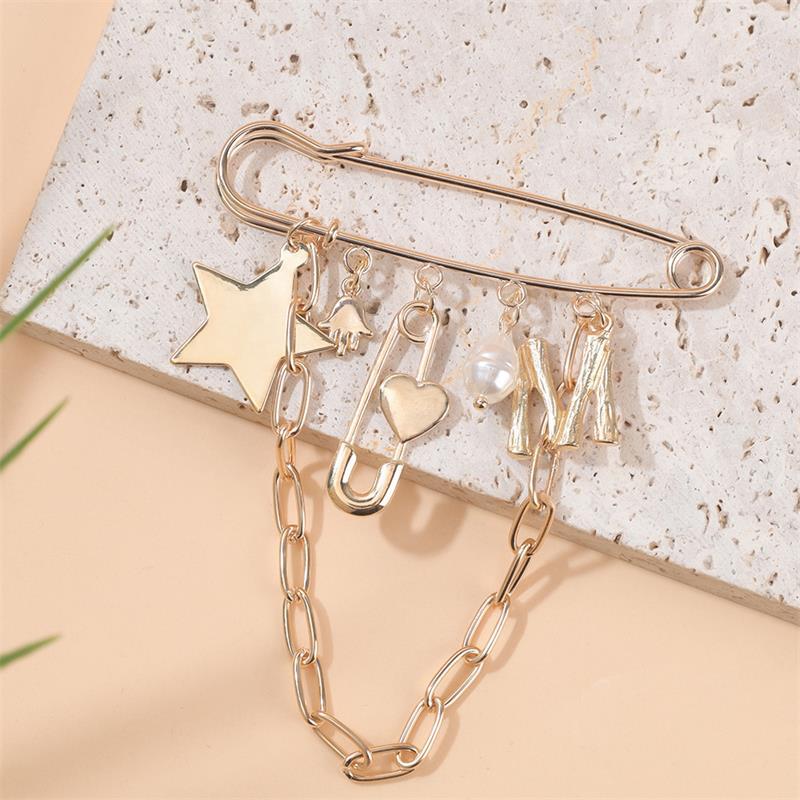 Schmuck Retro Diamant Stern Mond Sichel Kette Quaste Broschen Elegant Damen Kleidung Dekor Zubehör Tasche Anhänger Anzugnadeln