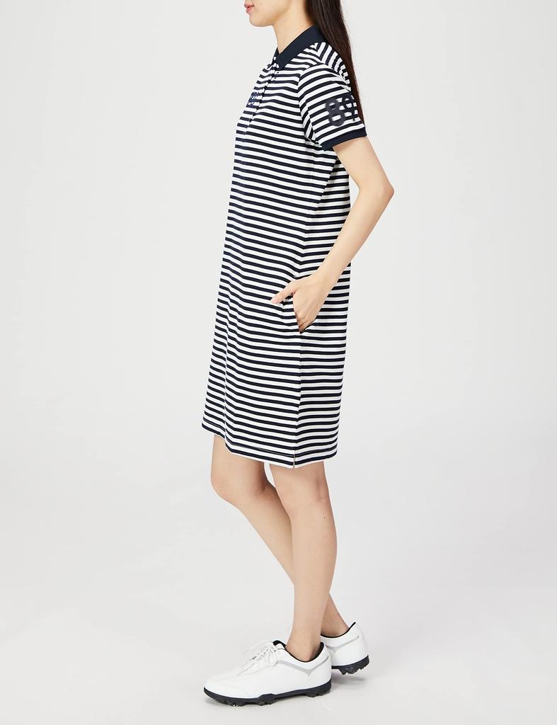 Short Sleeve Dress x Pe225d and Plus Pique Inlay Border Pattern Protection x Dark Navy 00 [Pearly Gates] Women's C40/2 Eco-friendly Material/Water