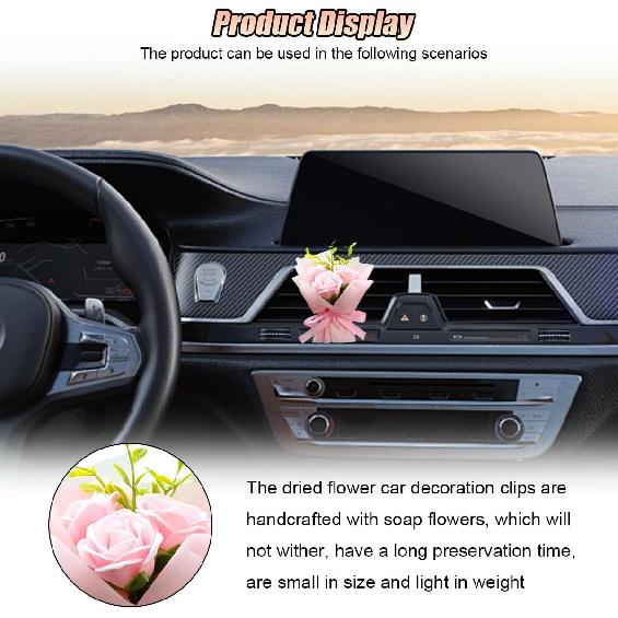 Mini Bouquet Car Air Outlet Vent Clip, Rose Car Dashboard Air Vent Trim Clips, Cute Flower Automotive Interior Diffuser Decoration Accessories for