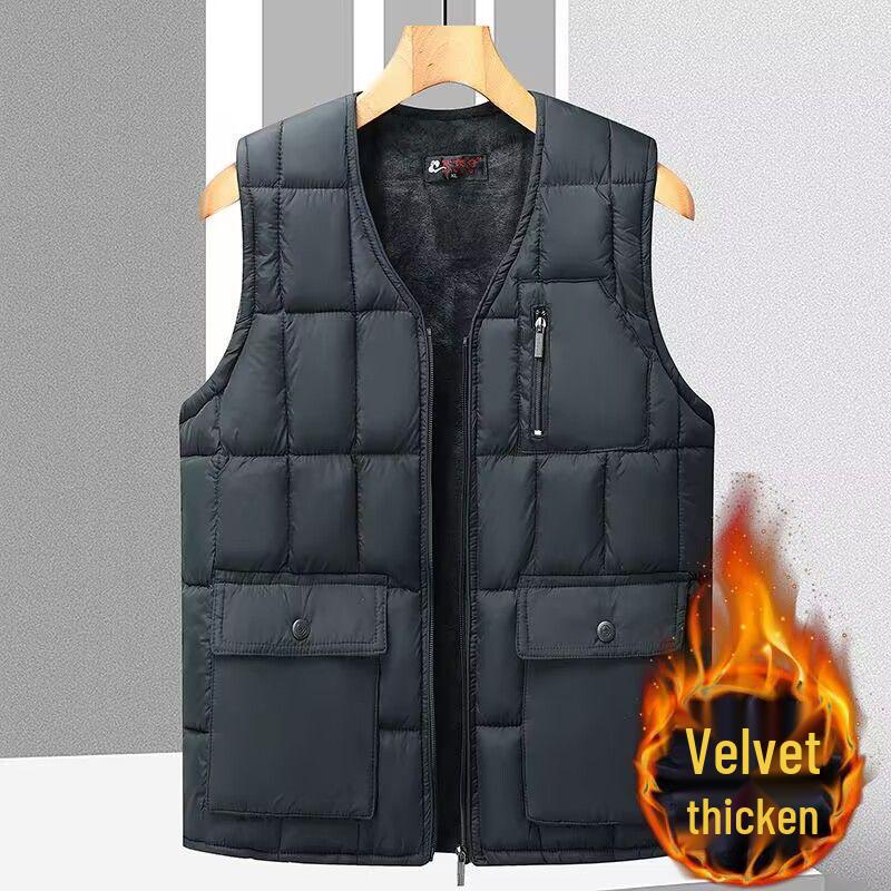 

Men s Fleece-Lined Winter Vest with Large Pockets and Warm Shawl Collar 3XL fit for 130-150 jin