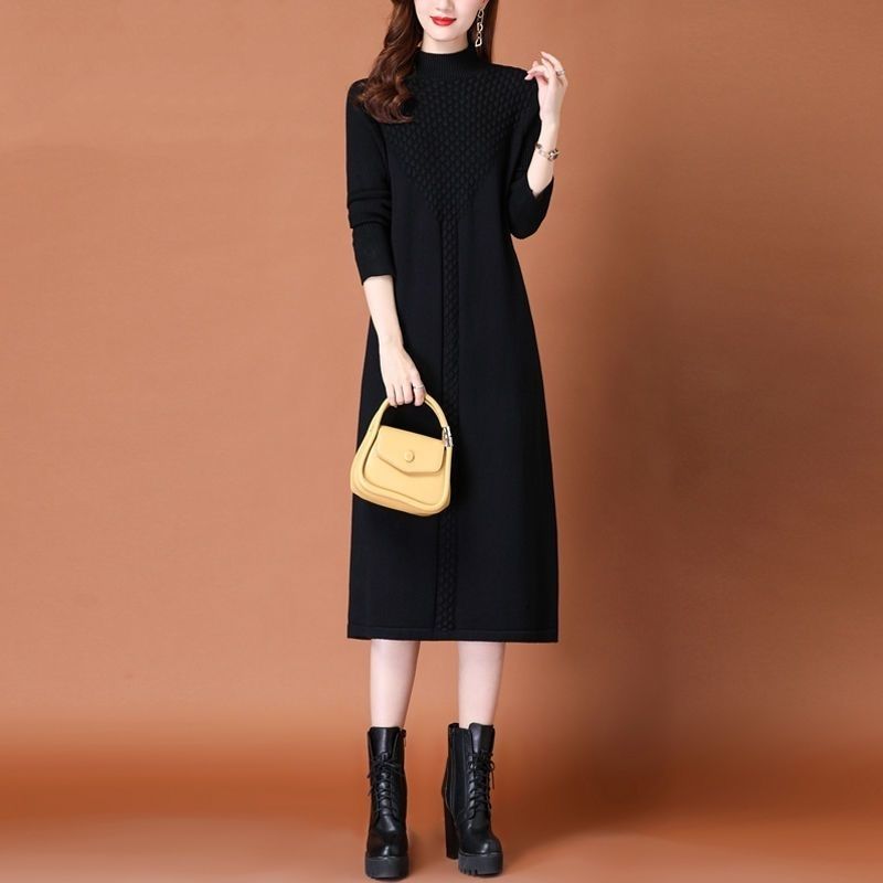 Long Sweater Women's Knee-length Autumn and Winter Dress Women's Loose Knitted Sweater Dress Pullover