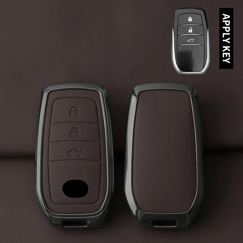 

Metal Leather Car Key Case Cover For Toyota Chr Hilux Fortuner Land Cruiser 200 Camry Corolla Crown Rav4 Highland Keychain Shell