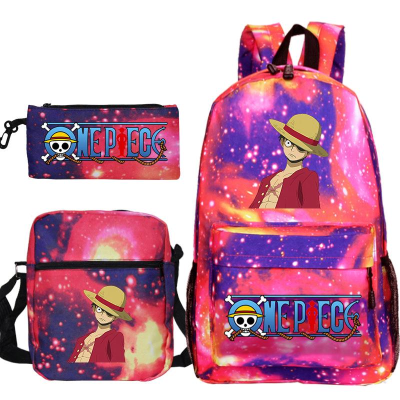 ONE PIECE Luffy Peripheral Student School Bag Three-piece Youth Backpack Shoulder Bag Pencil Case