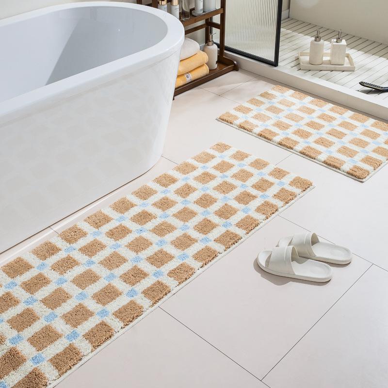 Ins Style Korean Bathroom Absorbent Floor Mat with Thick Flocking Bathroom Bathtub Non-slip Foot Mat Bedroom Bed Rug