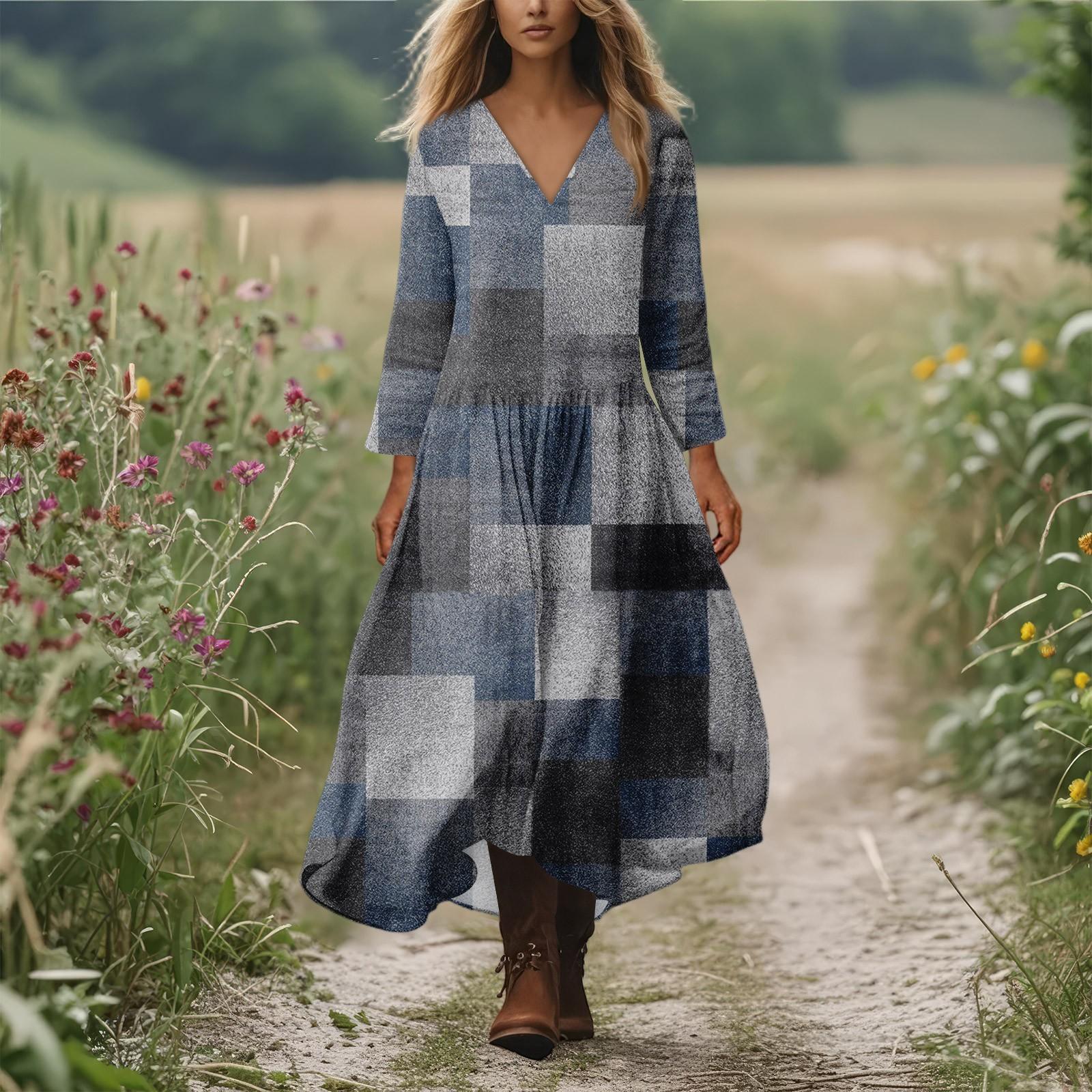 

Women s Casual And Fashionable Round-neck Long Sleeve Mid Length Dress M Темно-синій