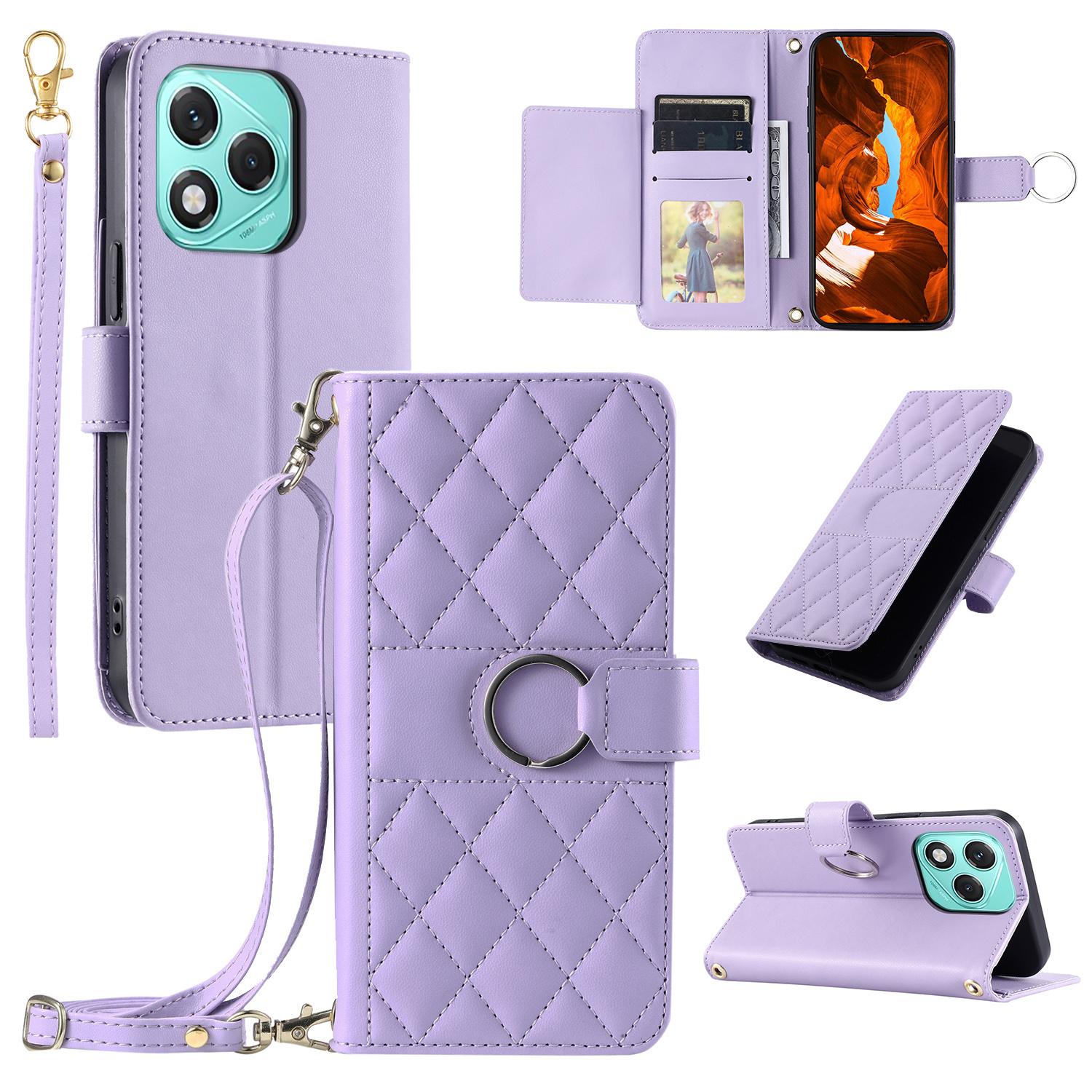 

Leather Case For Honor 400 Lite 5G/X70i/X60i 5G,Ring Buckle Wallet Stand Rhombus Crossbody Mobile Cover Purple