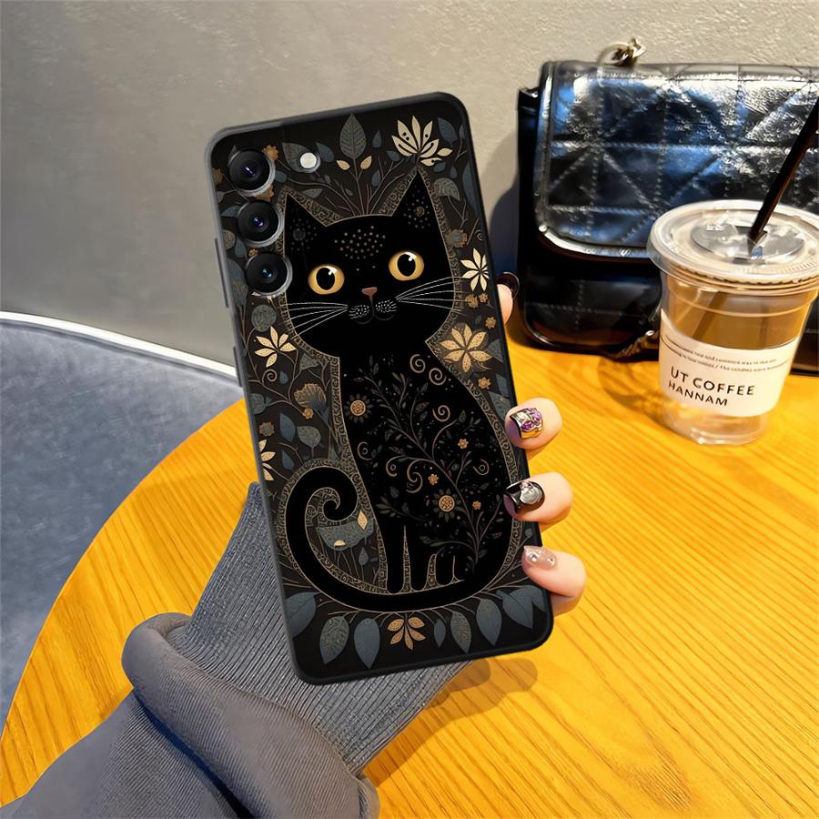 

Black Soft Phone Cover Case for Samsung Galaxy A50 A17 A06 A20 A13 A70 A30 A15 A10 A12 A05 A04 A40 A16 Cartoon Cat Galaxy A10e