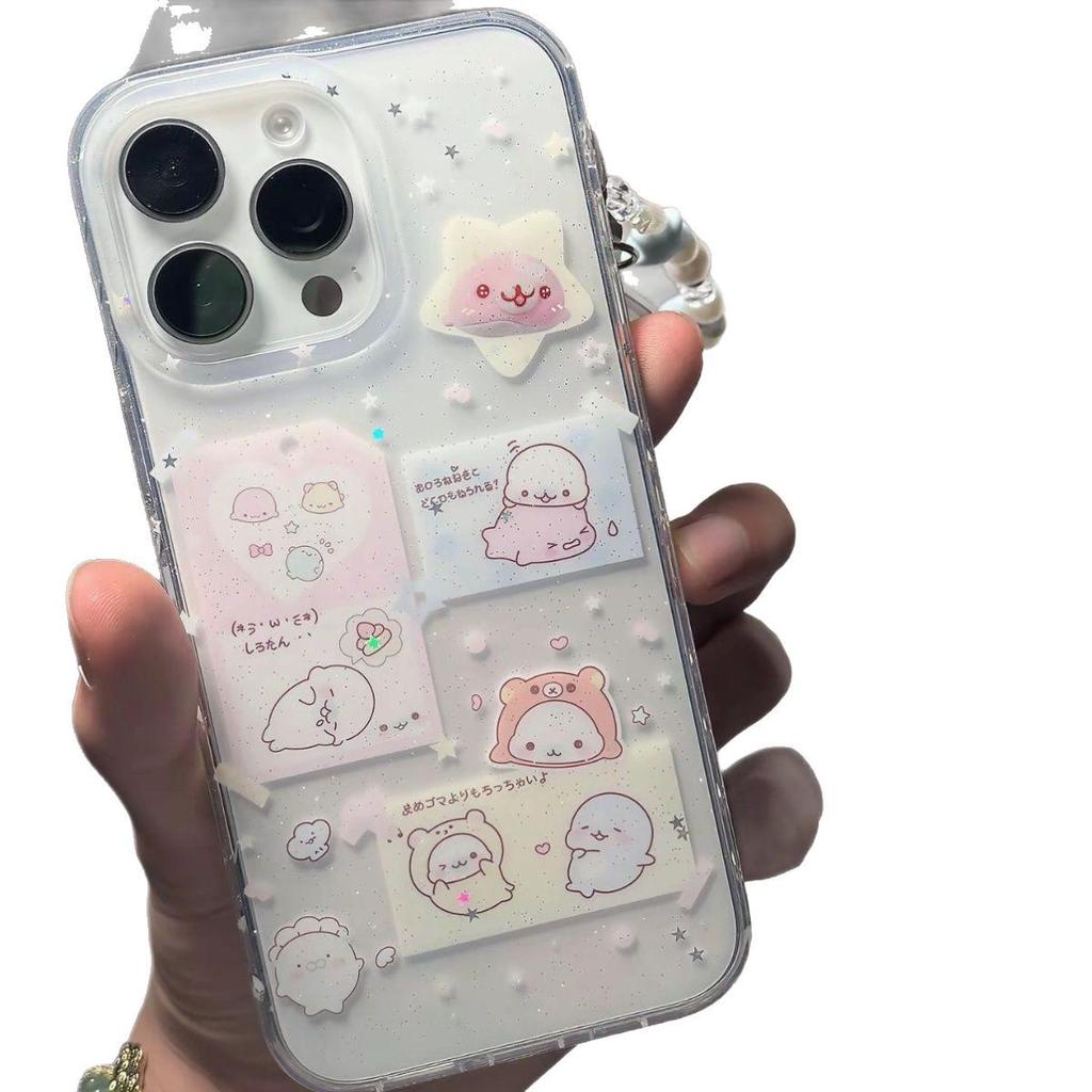 Glitter Cute Seal Transparent Phone Case for Apple 7, 8 Plus, XR, XS, 16, 1412 Pro Max.