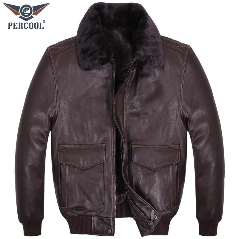 Men's Genuine Leather Pilot Jacket - Thick Cowhide, Casual Large Size, Autumn/Winter Coat