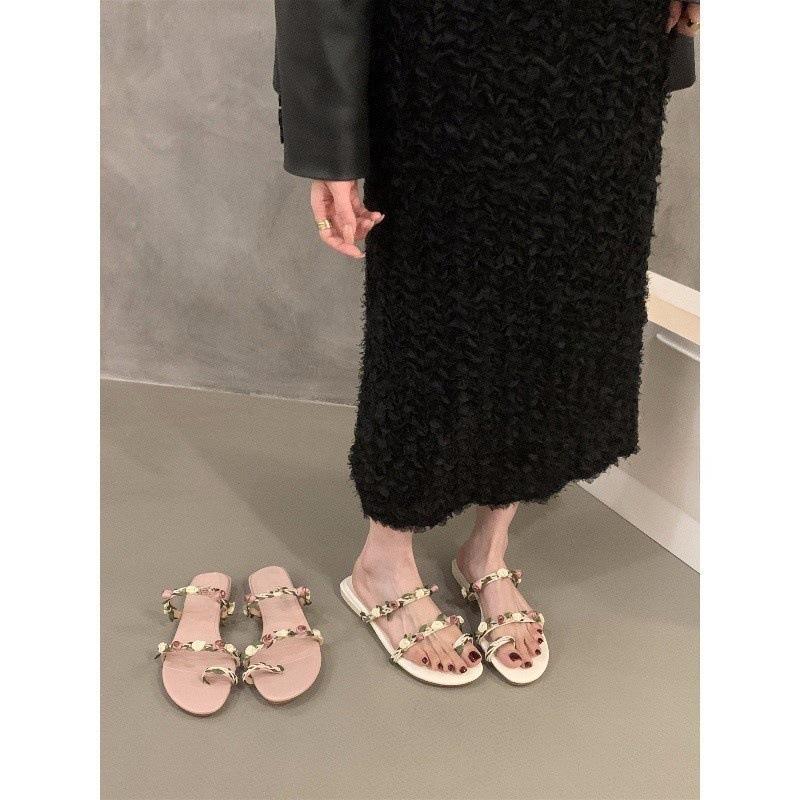 

Low Heel Pink Gentle Toe Cool Slippers Fairy Shoes Vacation Sandals 35