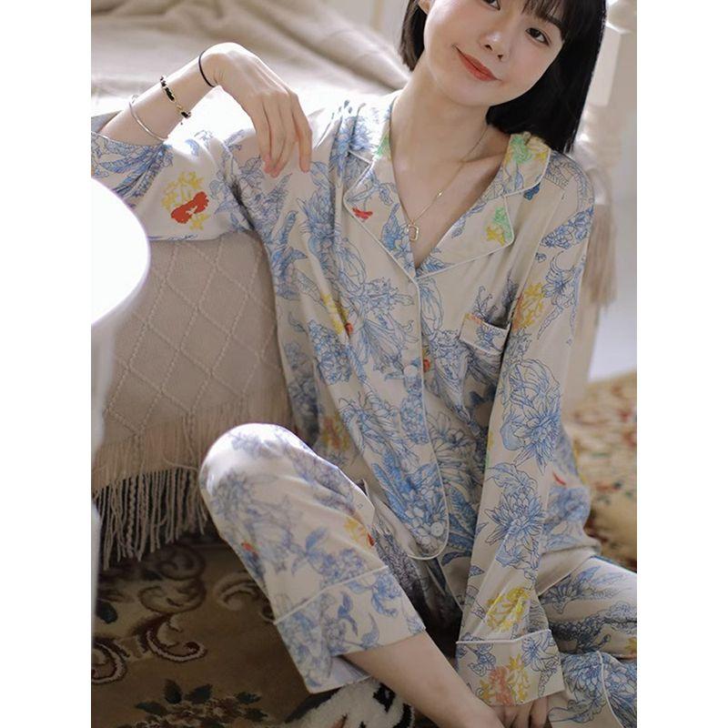 Widodo Thick Satin Pajamas Women Spring and Autumn Light Luxury High-End Silk High-Grade Modal Garden Summer Homewear