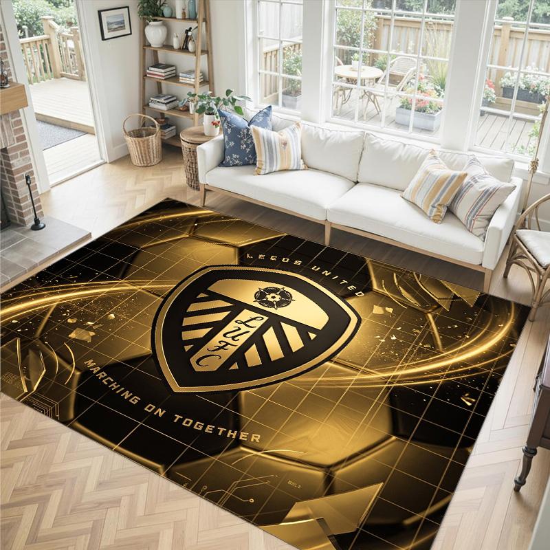 Leeds United Fußball Design Kristall Samt Teppich Gemütlich Kein?Rutschfester Teppich mit Aufdruck für Schlafzimmer Wohnzimmer Eingang