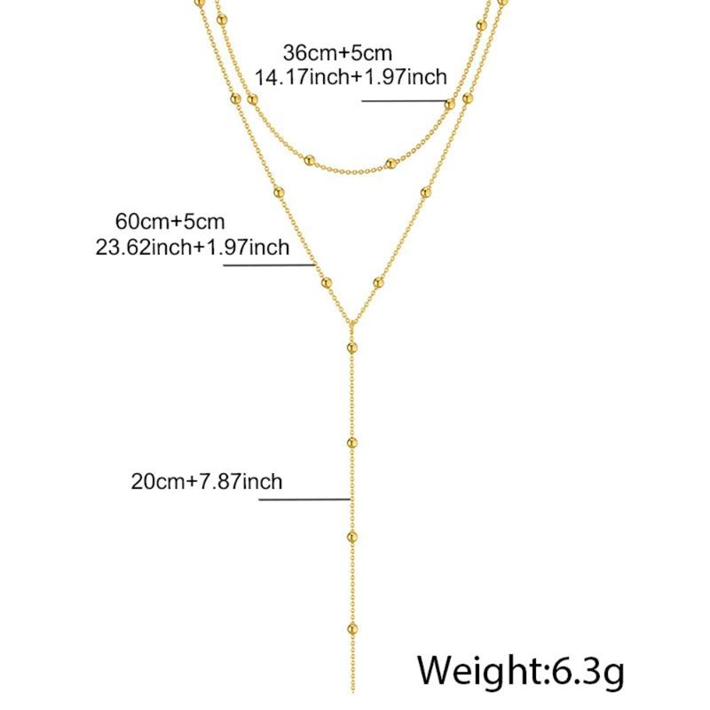 Lariat Gold Necklace for Women, 14k Gold Plated/Stainless Steel Silver Y-Shaped Pendant Trendy Beaded Chain Drop Necklaces Gifts