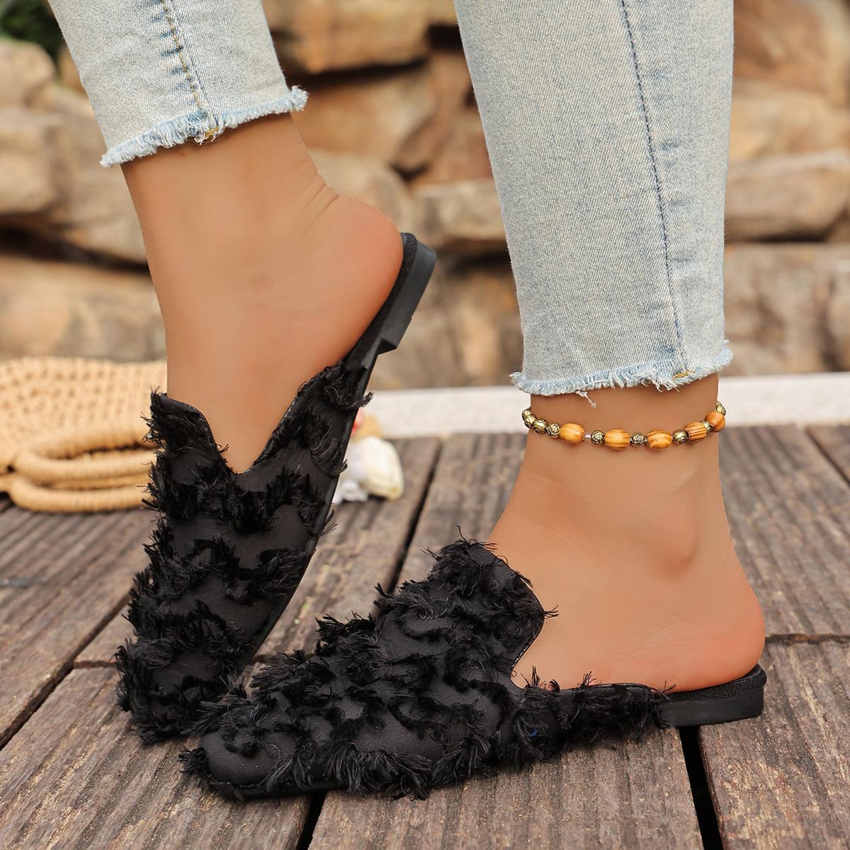 

Fashion Women Slippers Summer Flat Mules Shoes Square Toe Designer Outdoor Slippers Lightweight Slingback Sandals 2025 New Slides Women 35 чёрный