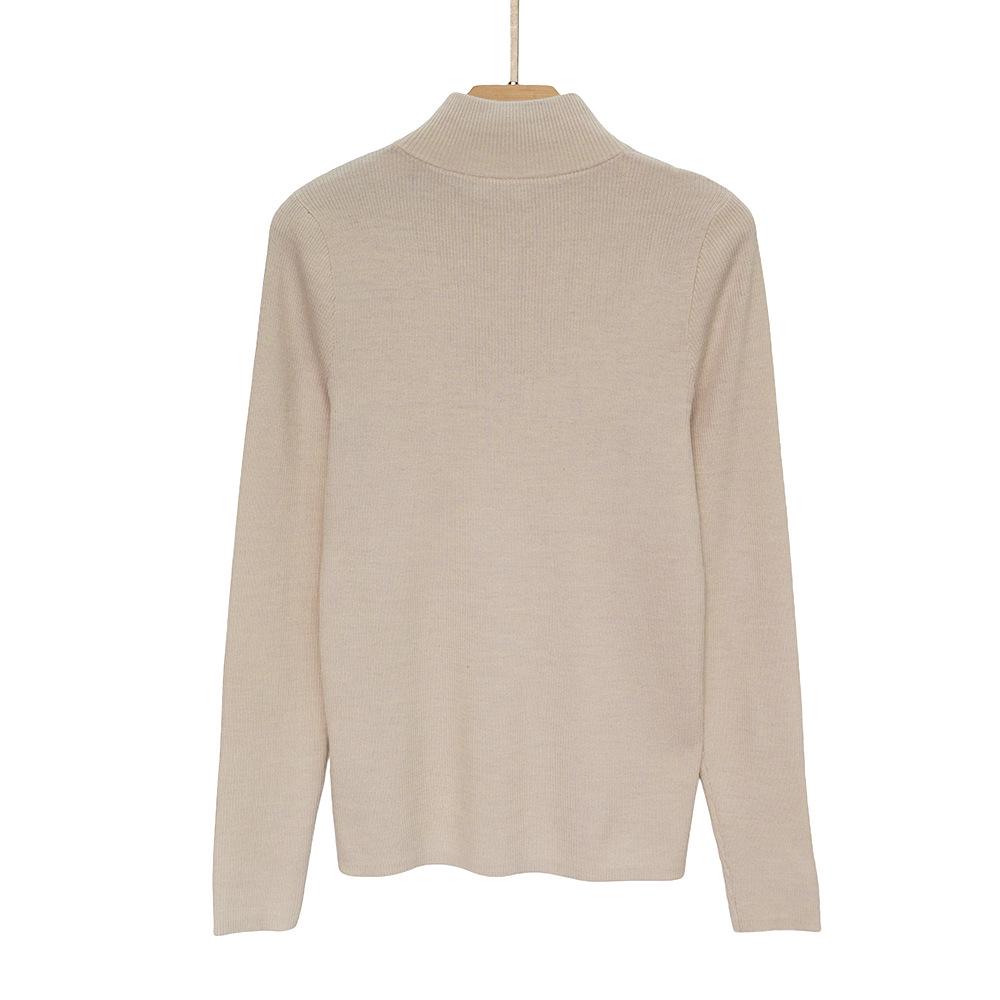 Women's Casual Slim Fit Long Sleeve 100% Wool Half-Zip Sweater for Autumn and Winter
