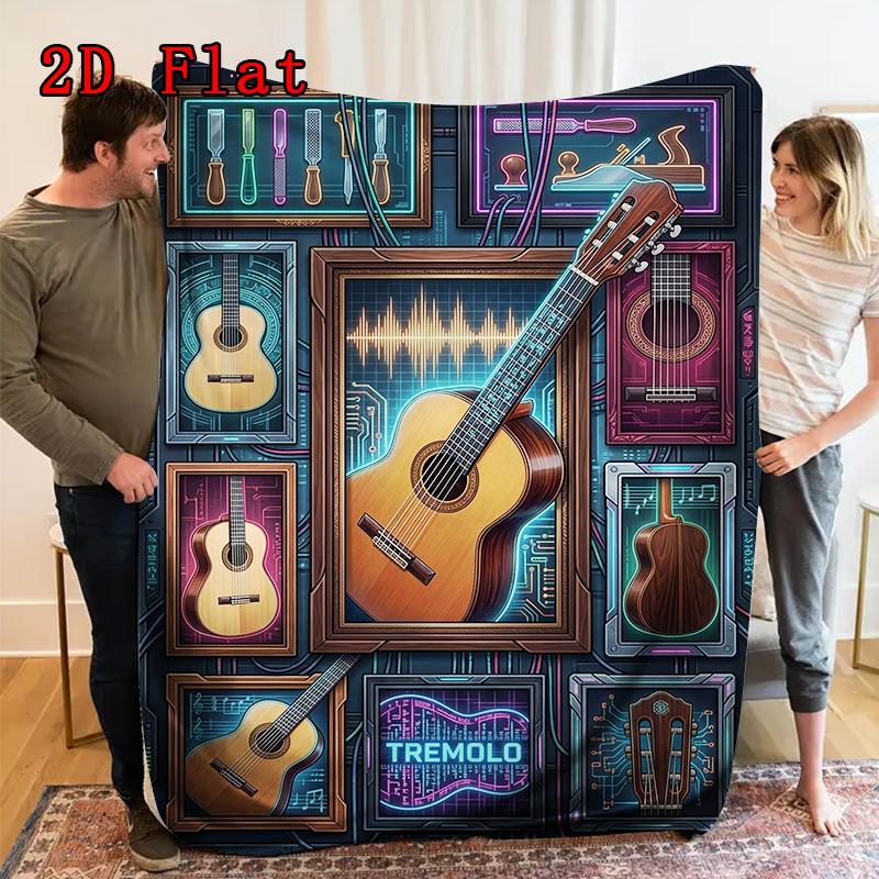 Guitar Sound Waves Technology 2D Flat Pattern Flannel Blanket, High Quality All Seasons, Home Decor, Warmth and Comfort, Perfect for Christmas Gifts.