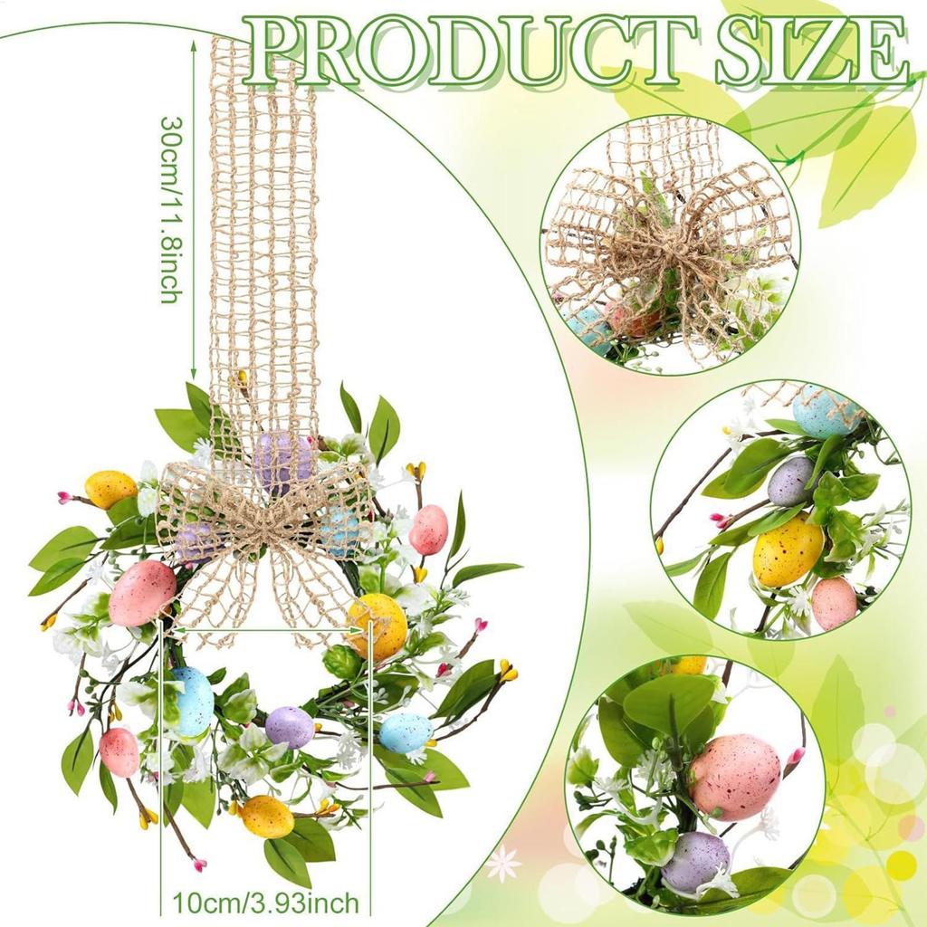 Easter Wreath for Front Door Hangable Artificial Floral Garland with Bow Design Window Ornament for Home Holiday Decorations