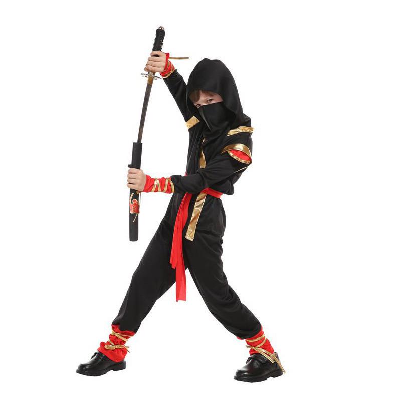 Carnival Boys Child Ninja Costume Role Play Assassin Samurai Warrior Hooded Suit Kids Halloween with Ninja Sword Fancy Dress Up