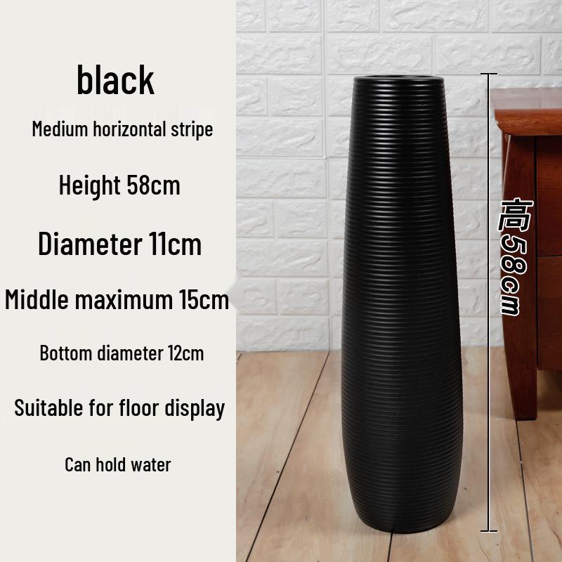 Large Modern Nordic Ceramic Floor Vase: Black & White Minimalist Design for Dried Flowers and French Arrangements In Living Room