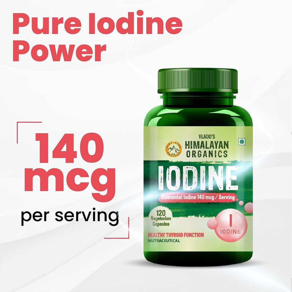 Vlado’s Himalayan Organics Iodine 140 Mcg Veg Capsules Daily Mineral Supplement For Metabolism Energy And Cellular Support