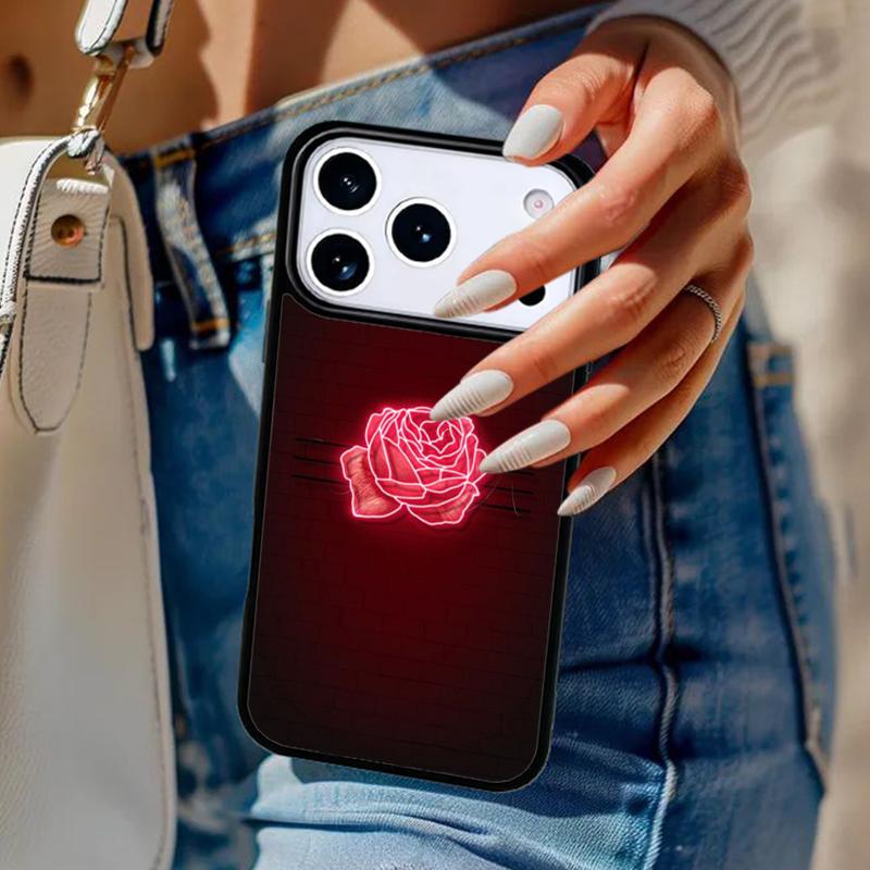 Neon Rose Phone Case For iPhone 17 Air 14 15 13 12 Max Cover For Apple 16e 11 Pro Max Plus Coque